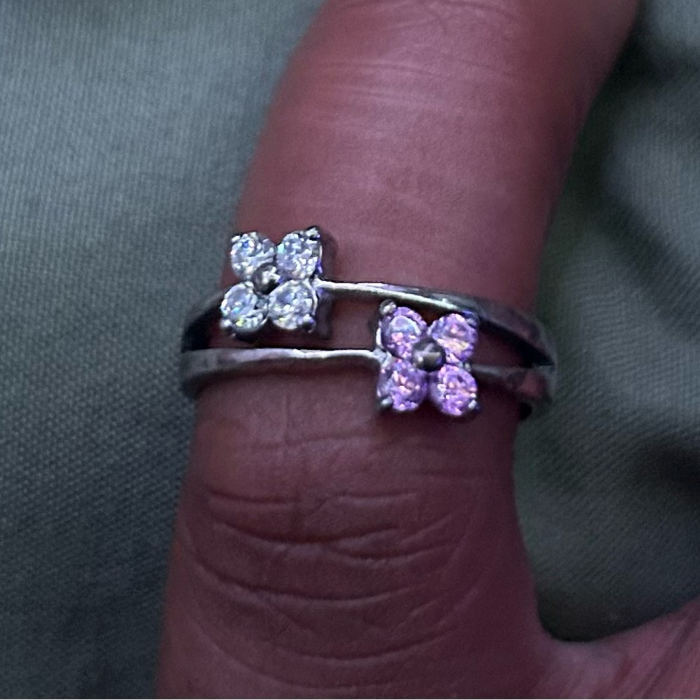 Silver and Pink Flower Ring